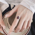 wholesale S925 Sterling Silver Retro Antique Coin Red Agate Blood Amber Stone Chinese Vintage Style Trendy Adjustable Ring for Women-0-1