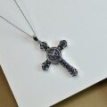 wholesale 925 Sterling Silver Retro Style Cross Pendant, Hip-Hop Inspired Distressed Vintage Fashion Necklace-0-6