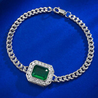 wholesale S925 Silver New Simulated Emerald 8*10 Rectangular Bracelet, Stylish and Ins-Inspired-B084 Emerald 18cm