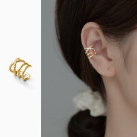 wholesale S925 silver autumn minimalist ear clip for women without earrings, multi-layer line elegant inlaid diamond M00854-S925 silver single gold 925 silver