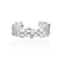 wholesale S925 Sterling Silver BG Wire-Drawn Textured Openwork Bracelet for Women, Irregular, Minimalist, Indie Ins Silver Bangle-0-0