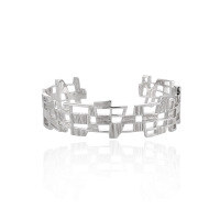 wholesale S925 Sterling Silver BG Wire-Drawn Textured Openwork Bracelet for Women, Irregular, Minimalist, Indie Ins Silver Bangle-Platinum 925 silver