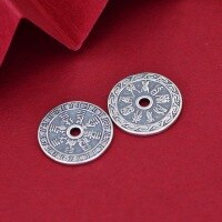 wholesale 925 Sterling Silver National Tide Nine-Word Mantra Coin Pendant, Retro DIY Car Hanging Keychain Braided Rope Accessory-One (5000520)