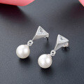 wholesale S925 Sterling Silver Triangle Shell Pearl Earrings for Women, European and American Ins Style, Minimalist Niche Design Ear Accessories Wholesale-0-0