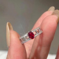 wholesale S925 Silver 6*8mm Oval Pigeon Blood Red Ring, Fashion Minimalist Luxury Personality Ins Trend-0-1