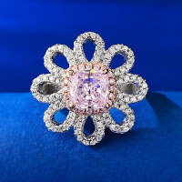 wholesale S925 Sterling Silver New Style 6*6 Floral Pink Diamond Ring for Women, Rose Petal Design, Fashionable and Versatile for Daily Wear-R754 Pink Diamond No. 8
