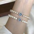 wholesale S925 Sterling Mercury Silver Aquamarine Natural Freshwater Pearl Bracelet Light Luxury Niche French High-End String Accessory-0-1