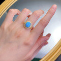 wholesale 925 silver gold-plated oval opal blue ring for women with 8*10mm Australian opal, cross-border wish-0-3