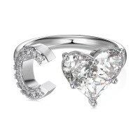 wholesale S925 Sterling Silver European and American Cross-Border Women's Ring with Personalized Letters, Heart, Zircon Inlaid, Adjustable Opening Silver Jewelry for Women-Platinum DY121151-SW-WH(C) Adjustable opening