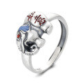 wholesale S925 Sterling Silver Retro Antique Matte Finish Resin Ruyi Auspicious Elephant Ring Ethnic National Trend Style Index Finger Ring-0-4