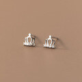 wholesale S925 silver hollow crown inlaid diamond ear studs, simple Korean style small and delicate elegant summer earrings M01086-0-0