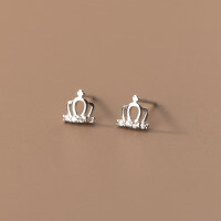 wholesale S925 silver hollow crown inlaid diamond ear studs, simple Korean style small and delicate elegant summer earrings M01086-S925 silver pair 925 silver