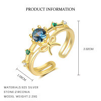 wholesale S925 Sterling Silver Cross-border Sweet Heart Ring With Shining Zircon, Adjustable Opening, Fashionable And Light Luxury-K2128-Gold/Adjustable opening