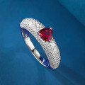 wholesale Metal: 925 Silver Zoe Fan European & American New Style 5*5mm Heart-Shaped Pigeon Blood Red Lavishly Set with Full Diamond Ring for Women, Daily Luxury Design-0-0