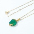 wholesale 925 Silver Gold-Plated Green Agate Willow Leaf Pendant Necklace for Women, Spring New Collection Wholesale-0-2
