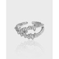 wholesale S925 Sterling Silver JF618 Korean Minimalist Asymmetric Openwork Textured Open Ring for Women-0-0