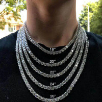 S925 Silver Moissanite Single Row Tennis Chain in 3mm, 4mm, 5mm, 6.5mm.-3mm (20cm)  925 Silver