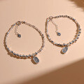 wholesale S925 Sterling Silver A Few Taels of Broken Silver Bracelet for Women, Light Luxury Small Design, Health and Happiness Tag, Silver Bead Bracelet-0-1