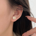 wholesale S925 Sterling Silver Exquisite Small Sunflower Stud Earrings Women's Korean Dongdaemun Ins Trendy Personalized High-end Earrings-0-2