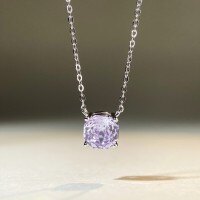 S925 Silver Zhao Lusi Nose Stud Diamond Necklace, Four-Prong Mini Collarbone Chain-2-carat lavender - XL 415  925 silver