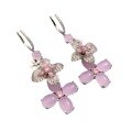wholesale Sterling silver throughout, Zhuozhifan Jewelry flower-shaped rose quartz earrings set with 7*9 pink diamonds, European and American women's ear studs sweet style-0-4