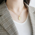 wholesale S925 Sterling Silver XA142 Korean-style Round Pendant Collarbone Chain, Personalized Retro Gold Virgin Mary Charm Necklace for Women-0-3