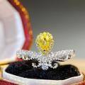 wholesale S925 Sterling Silver Crown Inauguration Ring for Women with Teardrop Yellow Zircon, Ice-Cut High Carbon Diamond, and Colored Gemstones – A Light Luxury Piece-0-2