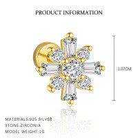 wholesale 925 Sterling Silver Snowflake Zircon Earrings For Women, Minimalist And Versatile-E4919-Gold/Pair 925 Silver