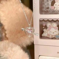 wholesale 925 Sterling Silver Trendy Xiao Bai Cupid Arrow Through Heart Necklace for Women, Ins Sweet Princess Pink Diamond Pendant Collarbone Chain-xb1266-Eros Arrow Necklace