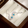 wholesale 925 Sterling Silver European and American Cross-Border Turquoise Earrings for Women, Light Luxury Advanced Celtic Star and Moon Ear Drops-0-2