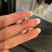 wholesale S925 Silver High Carbon Diamond Ring 6*6 Heart-Shaped Aquamarine Luxury European and American Ins Style Bestseller-R491 Red Diamond No. 8