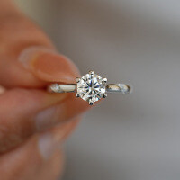 Sterling Silver S925 Moissanite Six-Prong Open Adjustable Ring Wedding Jewelry-1.5 carats (simulated diamond)  12 yards