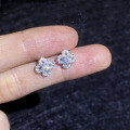 Sterling Silver Moissanite Four-Leaf Clover Earrings, Fashionable and Minimalist-0-1
