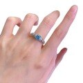 wholesale 925 Sterling Silver Full Setting 6*6 Paraiba High Carbon Diamond Ring, European and American Style Light Luxury Women's Ring-0-4