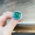 wholesale S925 Sterling Silver Muzo Green Emerald with Inclusions 12X12 Diamond Ring Full Diamond Extravagant Setting Cross-Border Ring for Women-0-1
