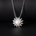 wholesale S925 Sterling Silver New Natural Freshwater Pearl Necklace with Sunflower Design, Fashionable and Lightly Luxurious Collarbone Pendant-0-0