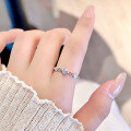 wholesale S925 Sterling Silver Women's Minimalist Ring with Zircon, Adjustable Open Band, Trendy and Versatile-0-2