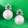 wholesale S925 Sterling Silver New Floral Mother-of-Pearl Pearl Earrings Set with High-Carbon Diamonds, Small and Chic-0-1