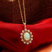 wholesale 10K Gold ArtLi New Jewelry Vintage Royal Style Natural Opal with Lace Edge Elegant Necklace-Natural Opal Hollow Pendant - In Stock 10K Gold
