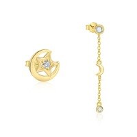 wholesale S925 Sterling Silver Star And Moon Fashion Earrings For Women, Elegant European-style Zircon-accented Versatile Luxury Trendy Earrings-Single two-piece combination 925 silver