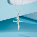 S925 Silver Cross Pendant with Pink Diamond and Sapphire Wholesale-0-13