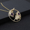 wholesale S925 Silver Designer High-End Gold Plated Pendant Feather Unique Design Natural Amethyst Necklace Pendant-0-2
