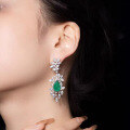 wholesale S925 silver jewelry, 8*12 green zirconia autumn leaf earrings, lightweight luxury niche design earrings for women wholesale-0-2
