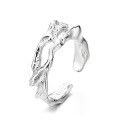 wholesale S925 Sterling Silver European and American Style Irregular Wrinkle Tin Foil Cut-Out Open Adjustable Ring for Women-0-4