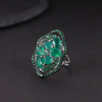 wholesale S925 Sterling Silver Luxury Diopside Ring Set with Natural Amethyst and Green Chalcedony, Vintage Style Jewelry-Natural Chrysoprase Ring  US Size 6 (Domestic Size 13)