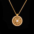 Sterling Silver Rotating Sunflower Compass Pendant with Sand Gold and Diamond Inlay-0-8
