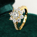 18K Gold Plated S925 Silver Round Sunflower Moissanite Ring-0-0