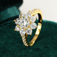 18K Gold Plated S925 Silver Round Sunflower Moissanite Ring.-1ct (set with zircon)  9 yards