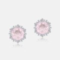 wholesale S925 sterling silver minimalist fashion snowflake earrings with pink crystal, luxury-style jewelry wholesale-0-1