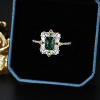 wholesale 925 Silver, Silver Xing Hui Jewelry Green Zircon 7*5 Chamfered Square Stone Ring, Niche Factory Direct Supply-Platinum No. 8